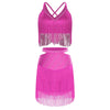Sparkly Rhinestone & Tassel Fringe Two-Piece Latin Tango Dance Outfit Set