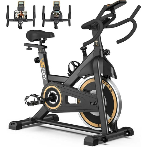 Stationary Exercise Bike Indoor Cycling Bike for Cardio Workout, with Comfortable Seat Cushion, LCD Monitor