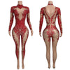 High Neck Crystal Appliqué Illusion Bodysuit
