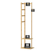 Heavy Duty Bamboo Coat Stand Freestanding Corner Clothes Rack with Hook and Shelves