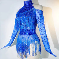 Rhinestone Tassel Mesh Performance Bodysuit