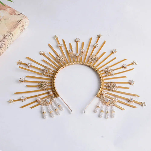 Sunburst Spike Sun Crown-Moon Star Greek Goddess Gold Halo Headband