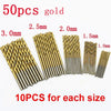 100/50Pcs Titanium Coated Drill Bits HSS High Speed Steel Set Tool Quality Power Tools 1/1.5/2/2.5/3mm