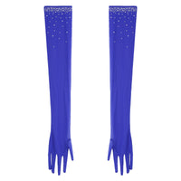 Rhinestone Latin Dance Dress, Mesh Tiered Tassel Bodysuit & Long Gloves Set