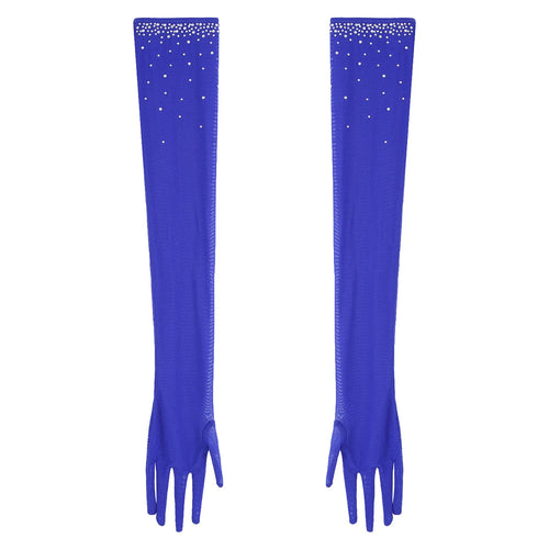 Rhinestone Latin Dance Dress, Mesh Tiered Tassel Bodysuit & Long Gloves Set