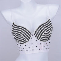 Rhinestone Beaded Bustier Corset Crop Top High Fashion Evening Party Bralette