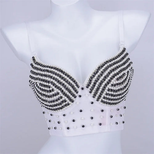 Rhinestone Beaded Bustier Corset Crop Top High Fashion Evening Party Bralette