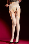 Pearl Cutout Open-Crotch Oil Glossy Sheer Pantyhose Garter Tights