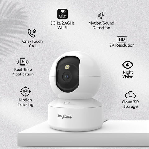 BoyKeep 3MP 5G/2.4GHz WiFi Indoor Home Security IP Smart Baby Monitor Camera Automatic Tracking 24/7 Video Surveillance Camera