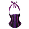 Gothic Striped Satin Halter Underbust Corset Vest 12 Spiral Steel Bones Bustier