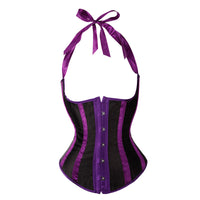 Gothic Striped Satin Halter Underbust Corset Vest 12 Spiral Steel Bones Bustier