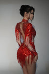 Sparkly Rhinestone Sequin Fringe Stage Bodysuit Performance Dance Leotard