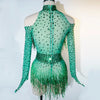 Rhinestone Tassel Mesh Performance Bodysuit
