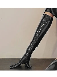 PVC Faux Leather High-Cut Open-Crotch Bodysuit & Matching Accessories