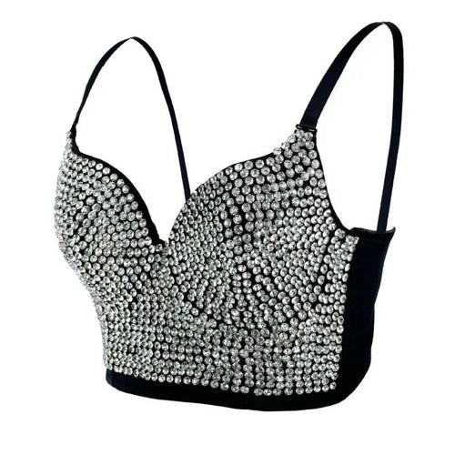 Colored Rhinestone Longline Costume Bra