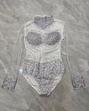 Rhinestone Encrusted Mesh Performance Bodysuit