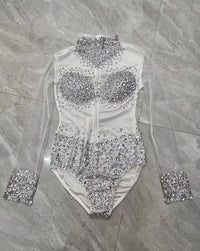 Rhinestone Encrusted Mesh Performance Bodysuit