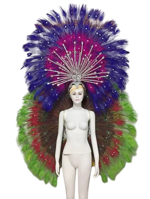Showgirl Feather Backpiece and Rhinestone Headdress Set