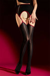 Pearl Cutout Open-Crotch Oil Glossy Sheer Pantyhose Garter Tights