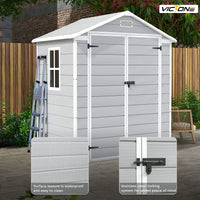 Victone 6' x 4' Plastic Outdoor Storage Shed with Floor, Resin Garden Tool shed with Windowsfor Garden, Backyard, Pool Tools
