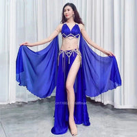 Rhinestone Studded Top & High-Slit Long Skirt Belly Dance Performance Set
