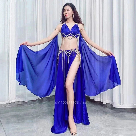 Rhinestone Studded Top & High-Slit Long Skirt Belly Dance Performance Set