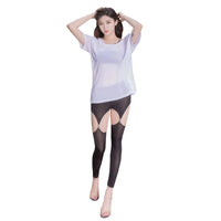 Hollow Out Buckle Shaper Oil Shiny Leggings Garter Belt Pencil Pants