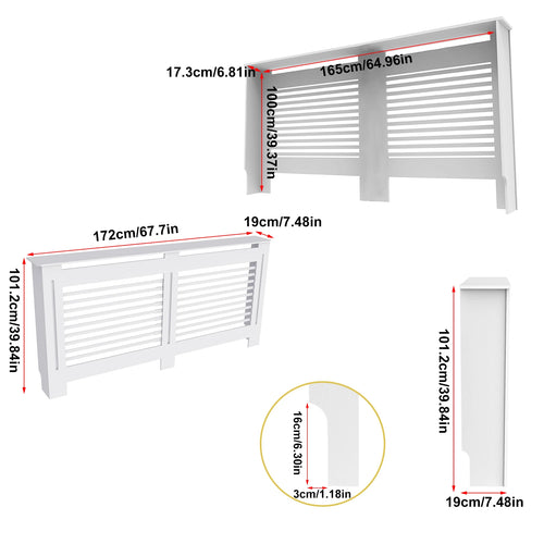 Wood Radiator Cover Cabinet White Horizontal Slat Heater Covers Modern Tall Radiator Shelf
