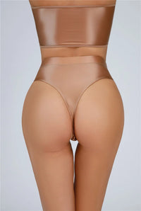High-Waist Oil Glossy Sheer G-String Thong Satin Smooth Seamless Briefs