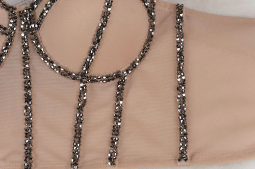 Pearl Beaded Bustier Corset Crop Top Push-Up Evening Party Camisole