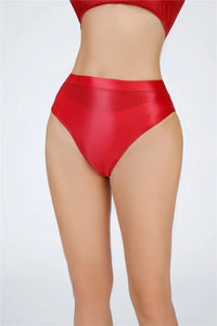 High-Waist Oil Glossy Sheer G-String Thong Satin Smooth Seamless Briefs