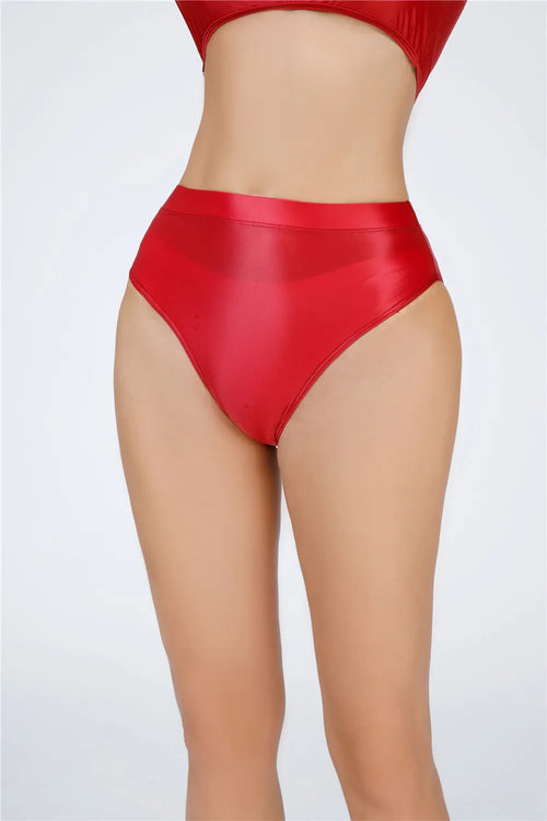 High-Waist Oil Glossy Sheer G-String Thong Satin Smooth Seamless Briefs