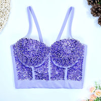 Gold Beaded Sequin Embroidery Bustier Corset Crop Top Party Bralette