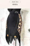 Black Open-Back Leotard & Leopard Print Fringe Skirt Latin Dance Costume Set