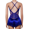 Rhinestone Fringe Bodysuit with Cutout Mesh Panels