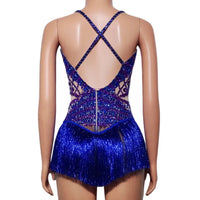 Rhinestone Fringe Bodysuit with Cutout Mesh Panels