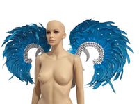 Showgirl Feather Wing Backpiece with Rhinestone Scroll Frames