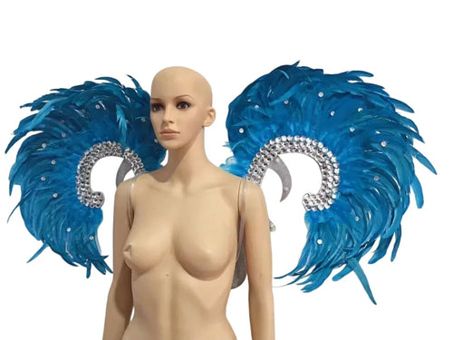 Showgirl Feather Wing Backpiece with Rhinestone Scroll Frames