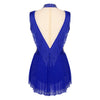 Rhinestone Mock Neck Mesh Tassel Leotard