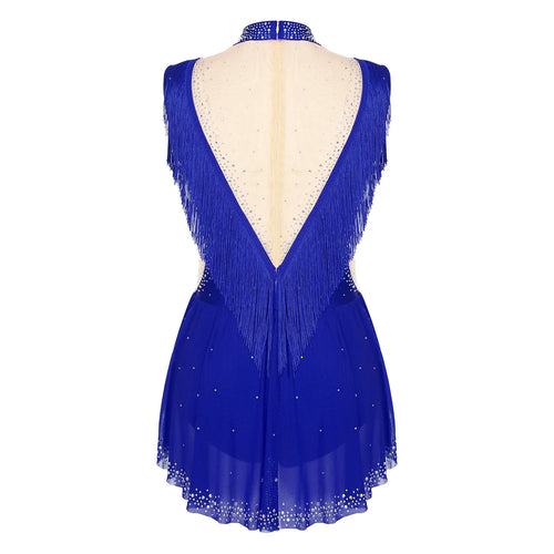 Rhinestone Mock Neck Mesh Tassel Leotard