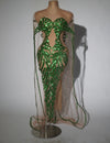 Sparkly Green Sequin Sheer Mesh Evening Gown with Cloak Stage Performance Costume
