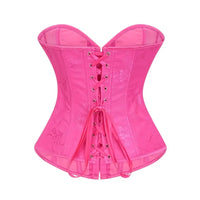 Victorian Floral Jacquard Overbust Corset Front Busk Lace-Up Bustier Top