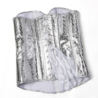 Gothic Metallic Faux Leather Overbust Corset Shiny Steel-Look Bustier