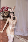 Backless Hollow-Out High-Cut Bunny Girl Bodysuit with Headwear Role Play Costume Set