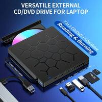 External Drive 7 IN 1 USB 3.0 Portable DVD Player,External Disk Drive Optical Compatible With Laptop Desktop PC Windows Linux OS