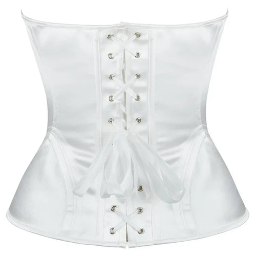 Overbust Corset Bustier Top Built-In Bra Cup Lace-Up Waist Cincher