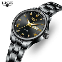 Women's Black Stainless Steel Diamond Dial Quartz Watch