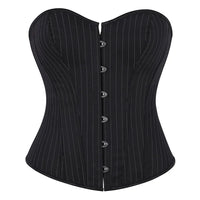 Black Striped Overbust Corset Top Zipper Front Lace-Up Bustier Body Shaper