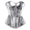 Gothic Metallic Faux Leather Overbust Corset Shiny Steel-Look Bustier