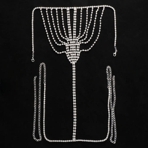 Geometric Rhinestone Tassel Thong Body Chain – Luxury Crystal Lingerie & Shimmering Waist Harness for Raves, Festivals & Beachwear
